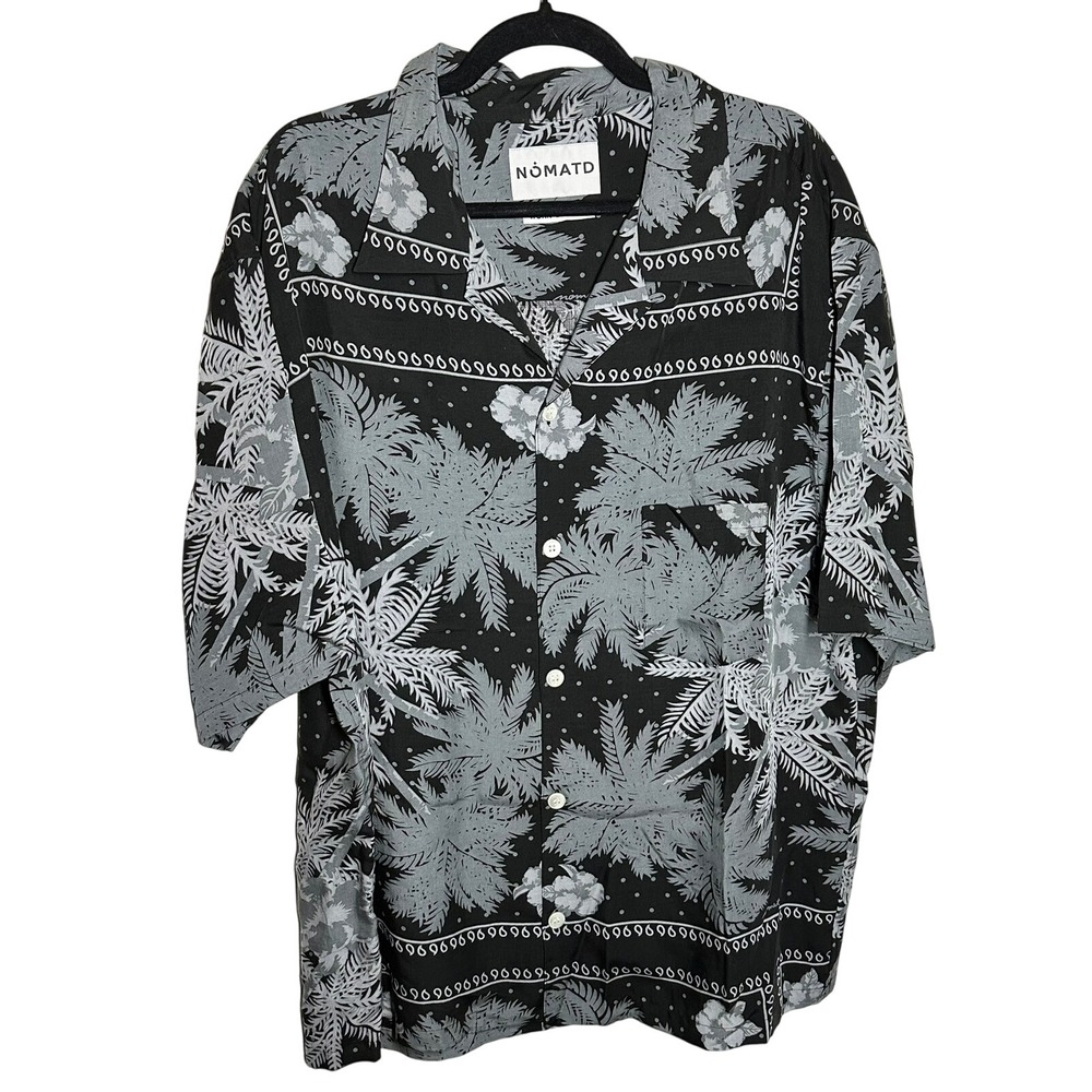 NOMA TD Work By Hand Men's Button Down Shirt Palm Tree Print Black Gray Size 6
